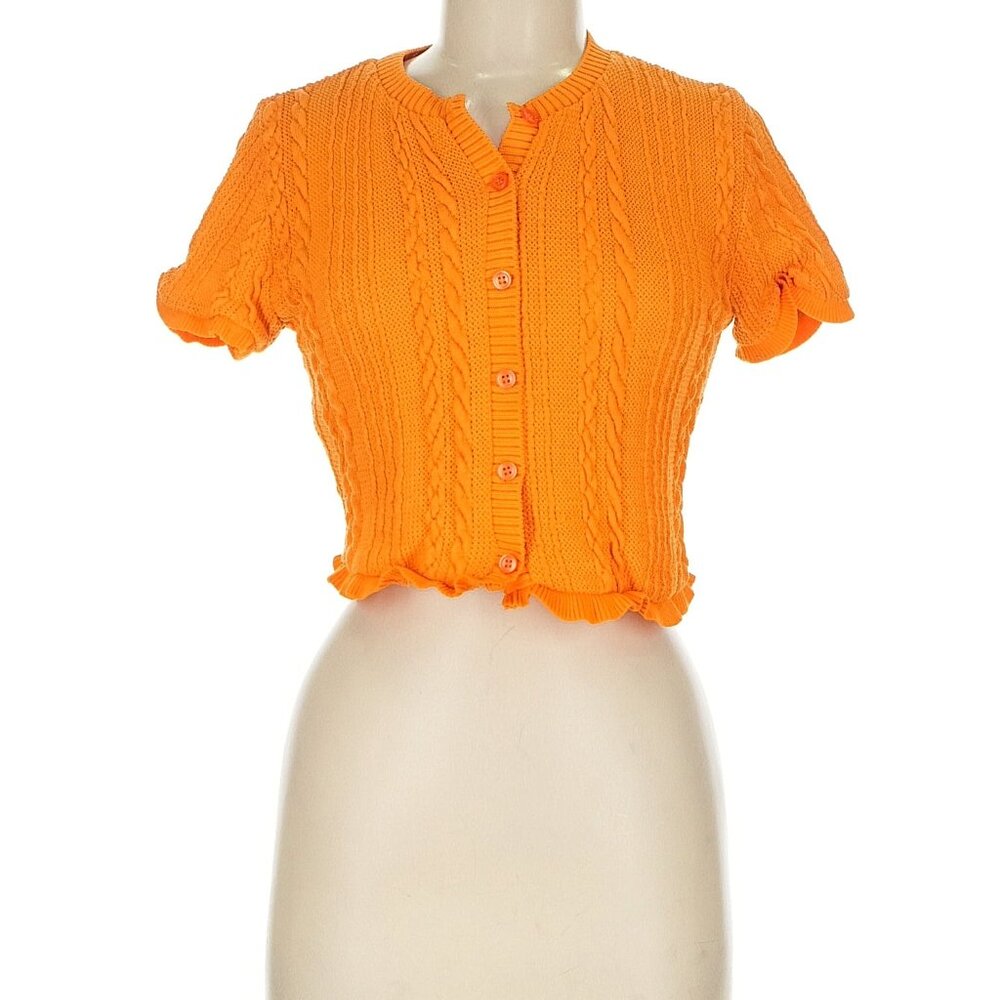 NWOT Zara Orange Ruffled Cable Knit Cardigan Top Size Large